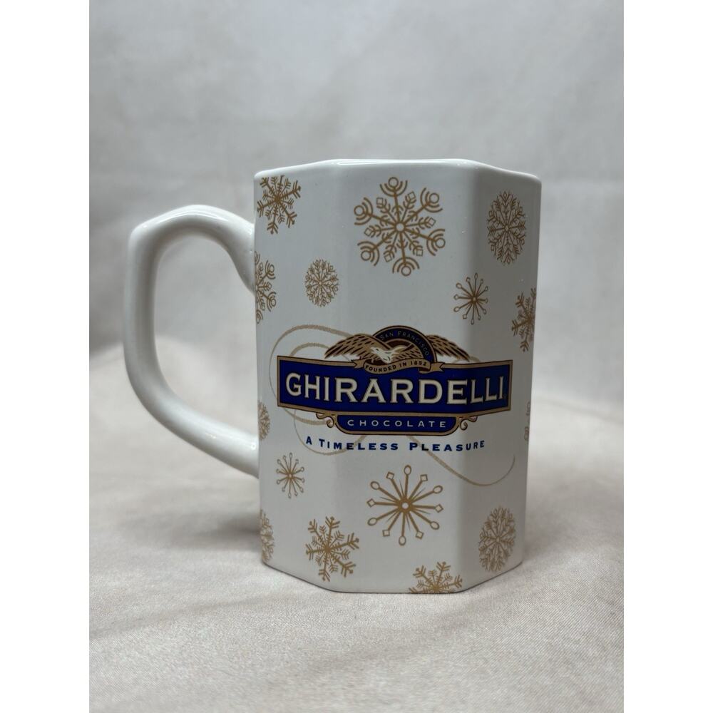 Ghirardelli Chocolate Snowflake Mug White Gold Holiday Hot Cocoa Cup